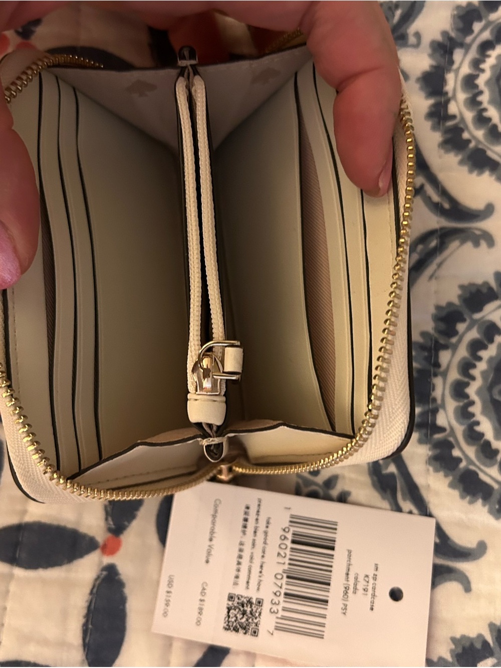 kate spade woven straw pineapple zip wallet in cream, yellow, green - Picture 3 of 4